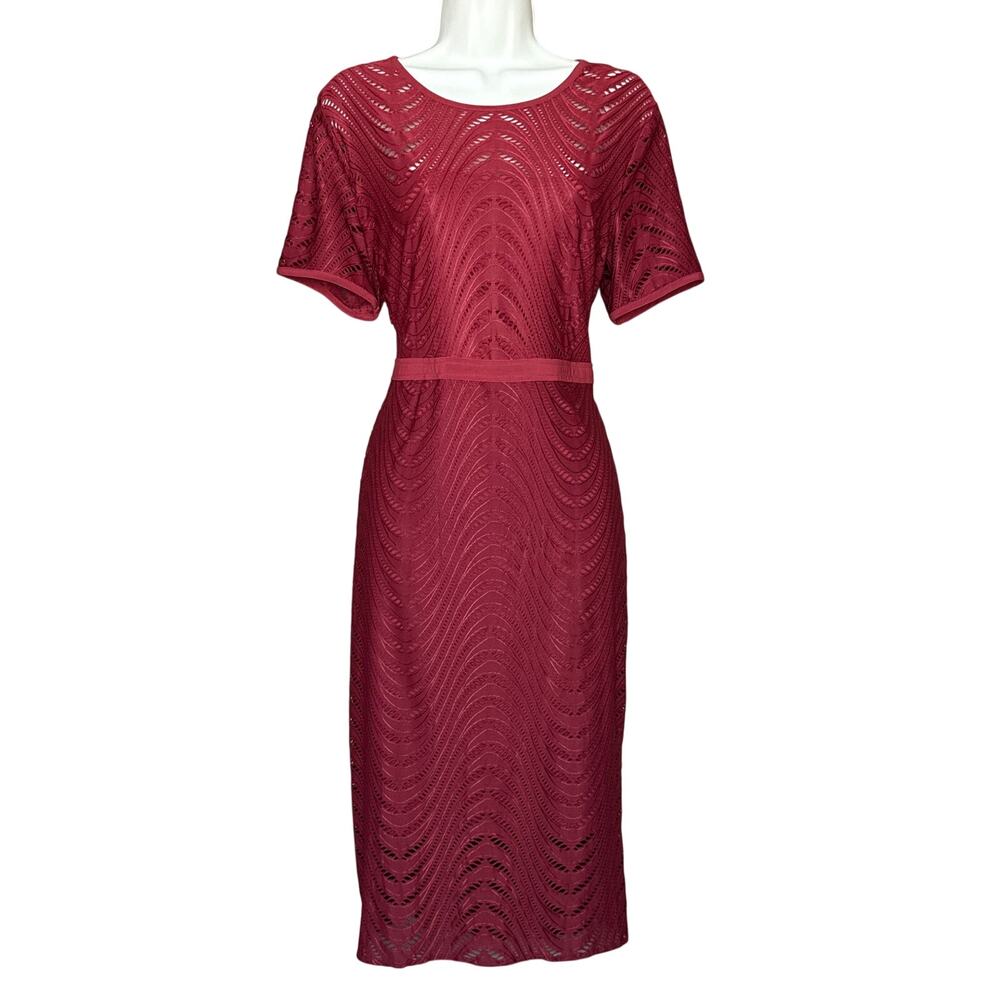 Cynthia Steffe Dark Red Textured Eyelet midi Dress L NWOT